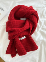 韓系綿羊毛針織毛線圍巾女秋冬氛圍感顯白加厚保暖純色圍脖情侶款