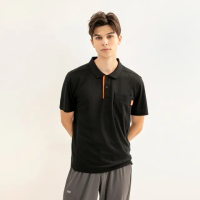 【Hang Ten】男裝-恆溫多功能-REGULAR FIT提織口袋3M吸濕排汗抗臭短袖POLO衫(黑)