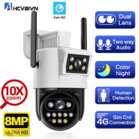 4K 4G Sim Card PTZ IP Camera Outdoor Dual Lens Wireless CCTV Security Surveillance Camera Auto Tracking 4G Cam Two Way Audio