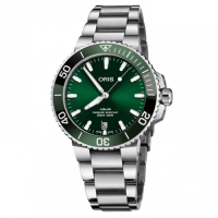Oris 豪利時 Aquis 時間之海潛水300米日期機械錶-綠水鬼x銀/39mm 0173377324157-0782105PEB 母親節送禮推薦