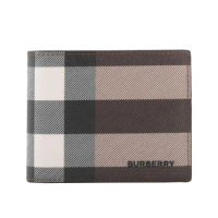 【BURBERRY】環保帆布格紋6卡對開短夾(暗樺木棕色)