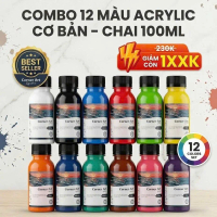 Combo 12 Màu vẽ Acrylic dạng chai 100ml, độ phủ cao, kháng nước, tô được đa chất liệu - Corner Art