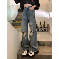 Seluar Jeans Koyak Vintaj Bersaiz Besar, Untuk Wanita, Musim Panas 2025 Ketibaan Baru, Pinggang Ting