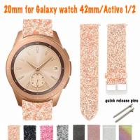 Samsung Galaxy Watch 42mm Smart Watch Strap Leather Band for Galaxy Watch Active 2 Bling Replacement Glitter Watchband Bracelet