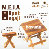 Meja Lipat Rehal Ngaji Mini Ukuran 25x25 cm Papan Atas Miring Material Kayu Jati Solid - kayune -