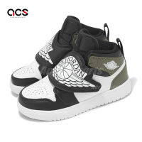 Nike 童鞋 Sky Jordan 1 PS 中童 黑 白 橄欖綠 小朋友 魔鬼氈 喬丹 BQ7197-092