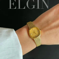 Golden wheat ear woven chain exquisite diamond quartz elgin women's watch Vintage