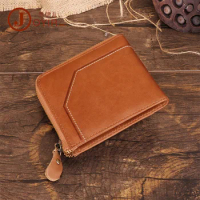 Cowhide Wallet Men's Business Retro RFID Leather Wallet Multiple Card Slots Zipper Wallet Coin Purse Men's Wallet