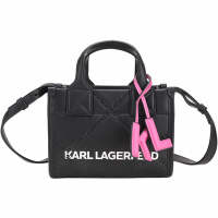 KARL LAGERFELD 卡爾 老佛爺字母壓花皮革手提/斜背托特包(黑色)