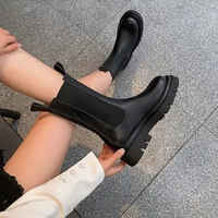 Autumn Boots For Women Platform Chelsea Boot Spring Cowhide Booties Fashion Female Thick Bottom Black Bootie998