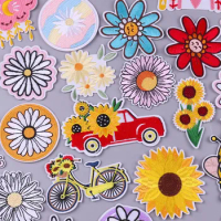 Flowers/Car Patch Daisy SunFlower Embroidery Patch Iron On Patches For Clothing thermoadhesive Patches On Clothes Jacket Bag DIY