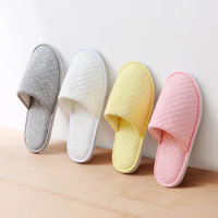 Top Quality Stitch Cotton Fabric Hotel Slippers Men WomenTravel Disposable Home Hospitality Breathable Soft SPA Guest Slides
