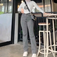 Highwaist Lily Cutbray Jeans Wanita Celana Panjang Denim Cutbray
