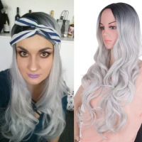 Full Star Synthetic Hair Black Ombre Grey Wigs 20 Inch 280g Straight Full Head Purple Pink Blue Green Lolita Wig for Women
