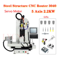 LYCNC 5 Axis 2.2KW Steel Structure CNC Router 3040 XYZAC Axis Servo Motor Engraving Milling/Cutting Machine RTCP &amp; DSP 2 in 1