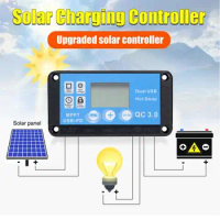 Charger Controllers for Solar Panels LCD Display Waterproof Charger Controller Inverter DC 12V/24V MPPT Controller Dual USB Port