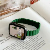 磁吸矽膠細款拼色保護殼iwatch錶帶se適用Applewatch蘋果s9手錶s8深綠磁吸（細款）49mm（Ultra/Ultra2/3）