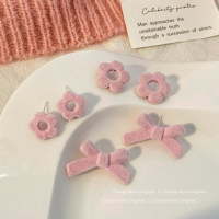 秋冬植絨粉色系耳釘少女可愛耳環2021年新款潮氣質簡約設計感耳飾