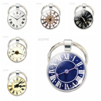Hot Clock Patten Glass Cabochon Keychain Jewelry Vintage Clock Pendant Key Chain Ring Retro Gifts For Women Men