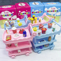 Doll House Decor Toy 1:12 Dollhouse Trolley Dining Cart With Wheel Storage Shelf Model Kitchen Furniture Accessories