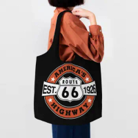 Route 66 Groceries Tote Shopping Bag Women Cute America's Highway Biker Canvas Shopper Shoulder Bags Big Capacity Handbag
