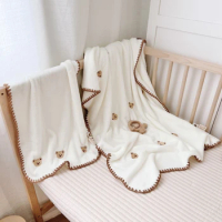 Bear Bunny Tiger Embroidery Baby Fleece Blanket Ultra Absorbent Newborn Bath Towel Set Infant Bath Towels for Babies Nap Cover