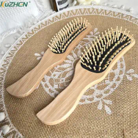 1Pcs Wood Comb Head Massage Comb Hairbrush Scalp Hair Care Healthy Air Cushion Comb Curved Handle Anti Static Styling Tools