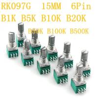 10PCS 100% NEW RK097G 6Pin B1K B5K B10K B20K B50K B100K B500K with a switch audio shaft 15mm amplifier sealing potentiometer