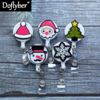 New Cute Christmas Snowman &amp; Santa Claus Retractable Pull Badge Reel ID Lanyard Name Tag Card Badge Holder Reels Nurse Gift