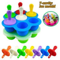 7 Holes DIY Ice Cream Pops Silicone Mold Ice Cream Ball Maker Popsicles Molds Baby Fruit Shake Home Kitchen Accessories Tool