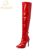 Phoentin SEXY Women Over the Knee Boots Thin Heels Shiny Thigh Boots Slim Club party Shoes Woman plus Size 48 Long boot FT2106