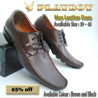 Sepatu Pantofel Pria Kulit Asli Formal Kerja Kantor Playboy (Coklat Tua) - Shoes Hitam