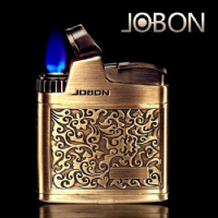 JOBON New Retro Bronze Carved Lighter Press Ejection Metal Windproof Gas Lighter Men's Cigar Smoking Gadget