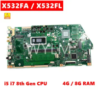 Used X532FA i5 i7 8th Gen CPU 4G/8G RAM notebook Mainboard For Asus VivoBook S15 S532F X532 X532F X532FL X532 Laptop Motherboard