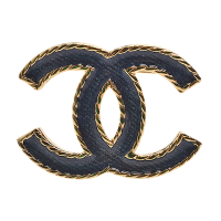 CHANEL 經典琺瑯雙C LOGO滾邊造型胸針(藍/金色)