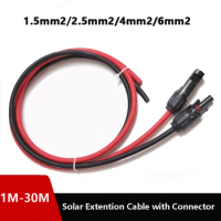Solar Panel Extension Cable 6/4/2.5/1.5mm2 10/12/14/16AWG Black and Red Copper Wire with Solar 30A DC Connector for PV Systems