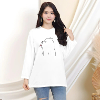 Kaos oblong oversize wanita lengan panjang naughty bear Motif Printing Santai