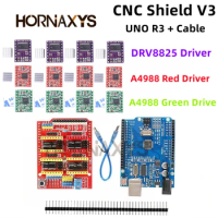CNC Shield V3 Engraving Machine 3D Printe+ 4pcs DRV8825 Or A4988 Driver Expansion Board For Arduino + UNO R3 With USB Cable