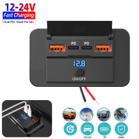 เต้ารับ USB, เอาต์พุตคู่, 12V, เอาต์พุต 36W, เอาต์พุต USB-C, สวิตช์ไฟป้องกันการลื่นไถล, ฝาครอบกันฝุ่