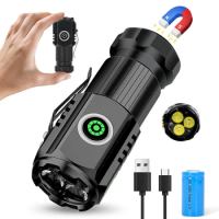 High Power 3 LED Mini LED Flashlight 2000LM SST20 Portable EDC Torch TYPE-C Rechargeable IPX6 Camping Lantern with Tail Magnet