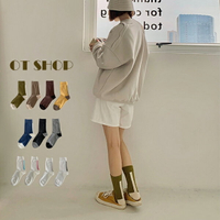 OT SHOP[現貨]男女款襪子 拼接撞色 堆堆襪 森林色系 棉質運動襪 中筒襪 情侶款 韓系穿搭 M1196