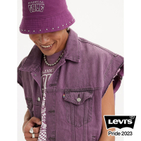Levis Pride平權系列 男女同款 寬鬆版牛仔背心外套 / 裁切袖子設計 / 彩虹旗標