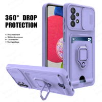 Slide Camera Protector Case For Samsung Galaxy A52S 5G Wallet Card Slot Cover For Samsung A52 S A 52S Magnetic Ring Stand Coque