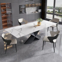 Luxury Nordic Modern Design Square Rectangle Expandable Marble Dining Table Sets 8 Seater 10 Chairs Dining Room Sets Furniture