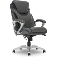 Executive Office AIR Lumbar Technology Ergonomic Computer Chair with Layered Body Pillows, Bonded Leather, Gray, Smooth Rolling