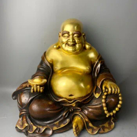 30CM 24K Gilded Gold Hairpin Sculpture of Maitreya Buddha Imitate Antiques Exquisite Bronze Statue