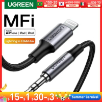 UGREEN MFi Lightning to 3.5mm Aux Cable for iPhone 11 Pro Max 8 7 X 3.5mm Jack Male Cable Car Converter Headphone Audio Adapter