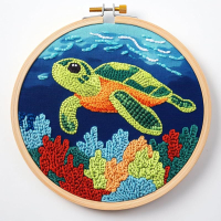 DIY Punch Needle Kits for Beginners Green Sea Turtle with Hoop Embroidery Punch Needle Starter Craft