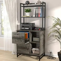 Filing Cabinet with Lock &amp; Charging Station, Drawer Wood File Cabinet with Bookshelf, Printer Stand with Open Storage Shelf