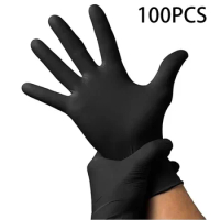 10/100 Pack Disposable Black Nitrile Gloves For Household Cleaning Work Safety Tools Gardening Gloves Kitchen Cooking Tatto